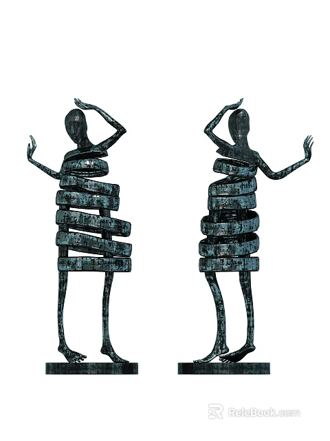 Artistic Abstract Stacked Spiral Human Shaped Metallic Decorative Figurine Set 3d model 