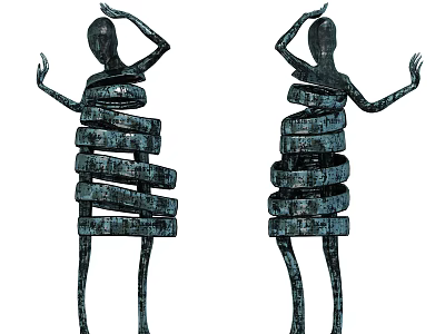 Artistic Abstract Stacked Spiral Human Shaped Metallic Decorative Figurine Set 3d model