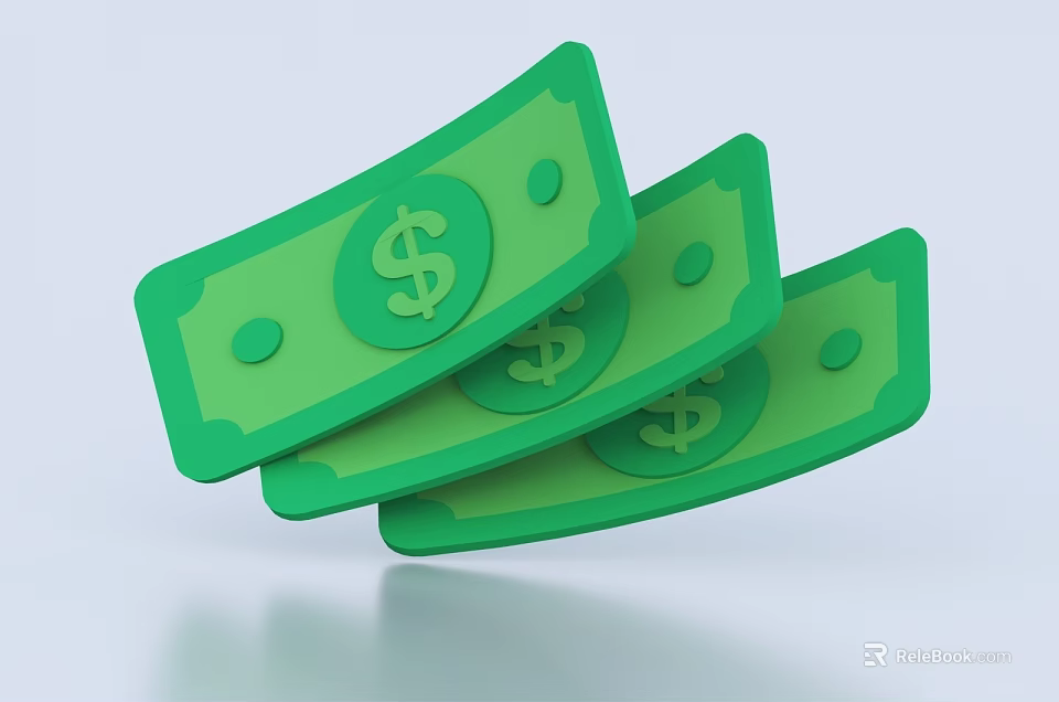 Green Decorative Ornament Set With Dollar Signs Money Bill Shapes Three Stacked Pieces 3d model 