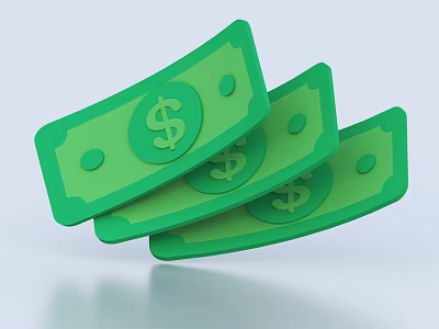 Green Decorative Ornament Set With Dollar Signs Money Bill Shapes Three Stacked Pieces 3d model