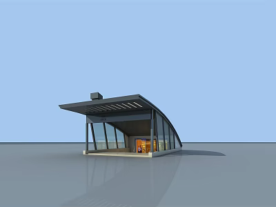Modern Bus Station With Sloped Roof Large Glass Windows And Sleek Structure 3d model