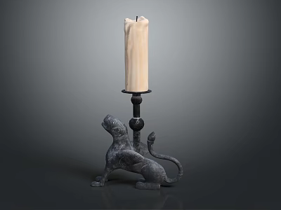 Vintage Lion Shaped Black Base Candle Lamp With White Candle 3d model