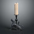 Vintage Lion Shaped Black Base Candle Lamp With White Candle