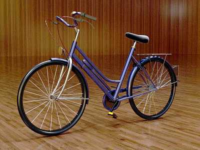 Purple Classic Bicycle With Black Seat On Wooden Floor And Wall 3d model