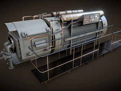 Industrial Machinery With Metal Structure Pipes Control Panel And Railing 3d model