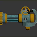 Blue and Yellow Mechanical Weapon With Futuristic Sci-Fi Wheel Handle And Pipes