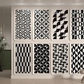 French background wall cream small method kitchen and bathroom black and white mosaic tile background wall 3d model