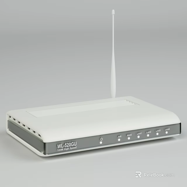 White Wireless Network Router Model WLL5500U With Antenna And Interface Ports 3d model 