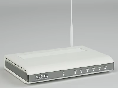 White Wireless Network Router Model WLL5500U With Antenna And Interface Ports 3d model