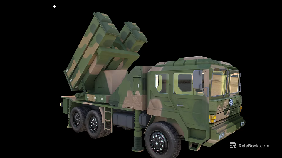 Military Functional Truck Equipped With Missile Launcher System And Camouflage Paint 3d model 