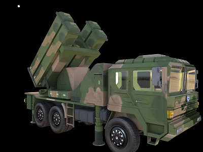 Military Functional Truck Equipped With Missile Launcher System And Camouflage Paint 3d model