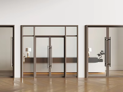 Bright Contemporary Double Glass Doors With Metal Frame And Wooden Floor Interior 3d model