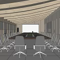 Modern Conference Room Interior With Wooden Ceiling Long Meeting Table Chairs And Window Blinds