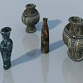 Antique Decorative Ceramic Vases With Intricate Patterns And Various Shapes 3d model