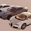 Three Luxury Sports Cars in White Silver and Champagne Colors with Sleek Design