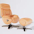 Modern Orange Leather Massage Chair With Ottoman And Stainless Steel Base