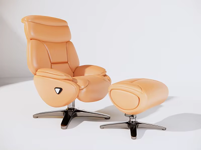 Modern Orange Leather Massage Chair With Ottoman And Stainless Steel Base 3d model