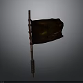 Dark Colored Flag With Wooden Pole Red Decorations And Intricate Design