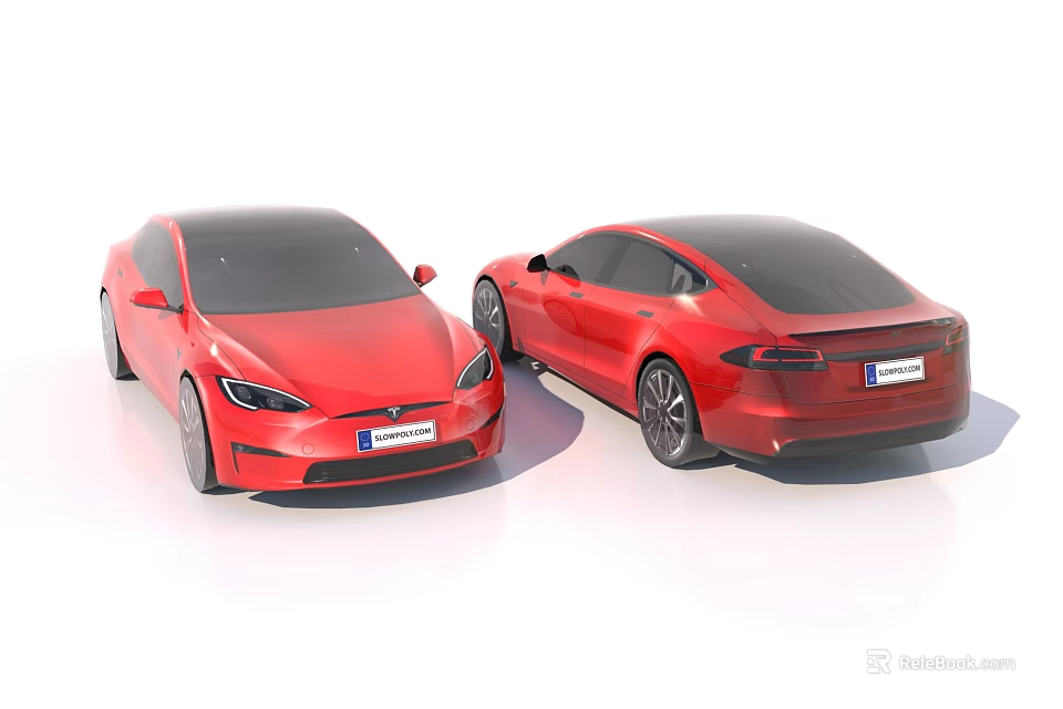 Two Red Modern Cars Front And Side View Showing Sleek Exterior Design 3d model 