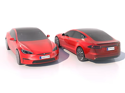 Two Red Modern Cars Front And Side View Showing Sleek Exterior Design 3d model