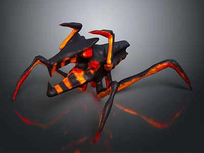 Mythical Spider Creature With Black Orange Body And Glowing Red Limbs 3d model