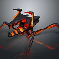 Mythical Spider Creature With Black Orange Body And Glowing Red Limbs