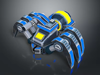 Smart Machine 3D Model With Mechanical Structure Blue Yellow Multi Legged Futuristic Design 3d model