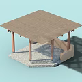Outdoor Wooden Pergola with Square Roof and Stone Base Pillar Support Structure Design