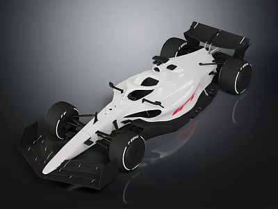 Modern White Formula Style Race Car With Aerodynamic Design Black Spoiler Front Wing And Tires 3d model