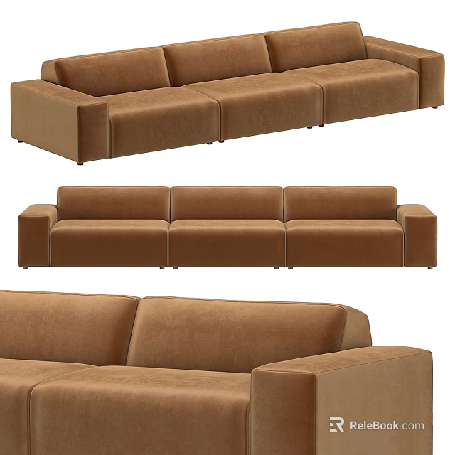 Brown Modern Velvet Modular Sofa With Sectional Design And Cushioned Armrests 3d model