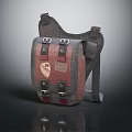 Vintage Red And Gray Canvas Backpack With Metal Buckles Straps And American Flag Emblem