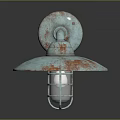 Circular Teal Metal Lighting Fixture Combination With Rust Details And White Lampshade