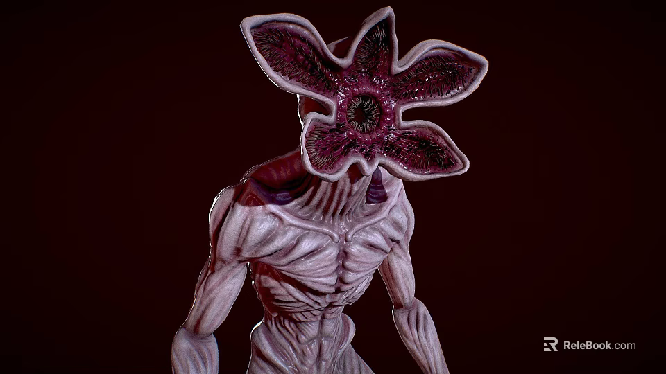 Game Movie Character With Flower Shaped Head Muscular Body And Purple White Texture 3d model 
