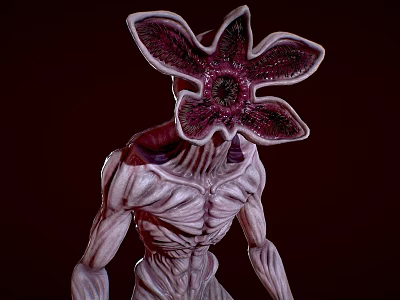 Game Movie Character With Flower Shaped Head Muscular Body And Purple White Texture 3d model