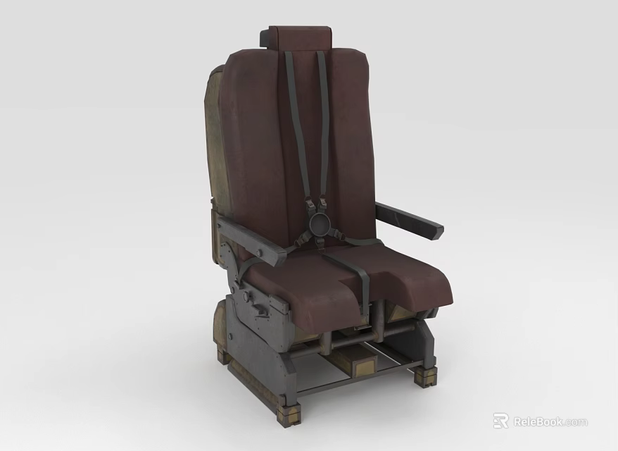 Brown Mechanical Seat With Safety Straps Metal Frame And Heavy Duty Construction 3d model 