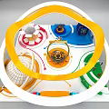 Colorful Children's Playground With Cartoon Characters Archway Rotating Equipment And Vibrant Decorations