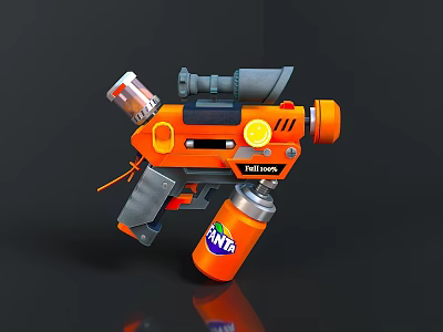 Orange Toy Gun With Full Auto Label Scope And Crate Canister 3d model