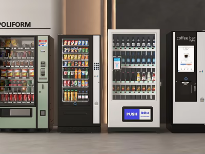 Modern Commercial Vending Machines With Beverages Snacks And Coffee Bar Services 3d model