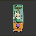 Colorful Cartoon Style Food Truck With Three Round Models On Roof Green Orange Brown Design
