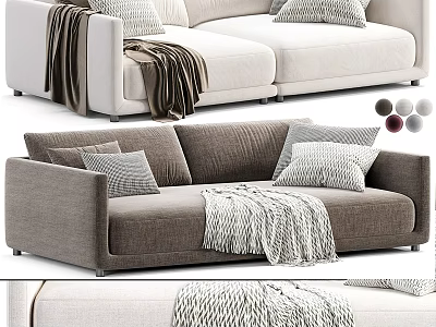 Modern Two Seater Sofa With Soft Pillows And Cozy Blanket Color Options 3d model