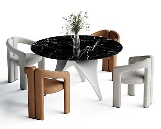 cassina modern dining table and chair round table and chair combination 3d model