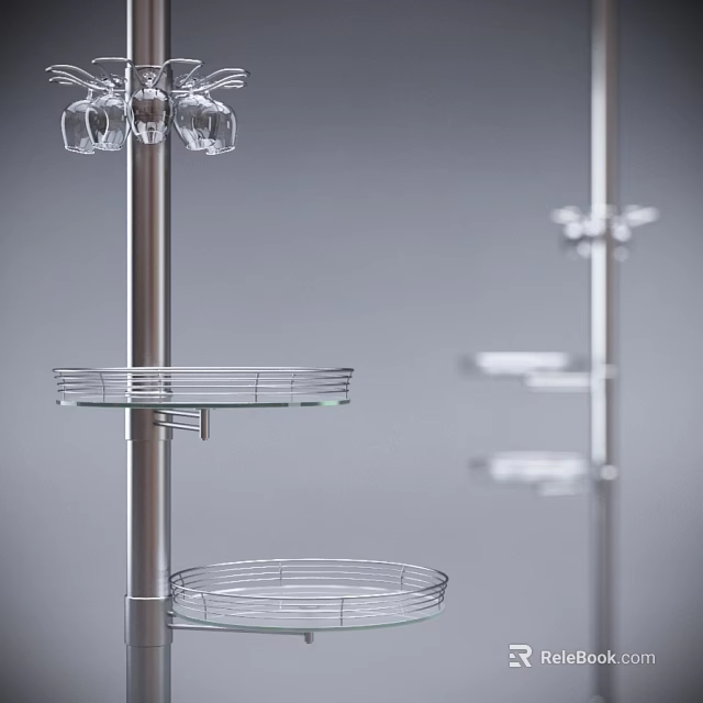 Stainless Steel Cup Rack with Glass Shelf Hanging Wine Glasses and Wire Basket 3d model 