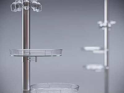 Stainless Steel Cup Rack with Glass Shelf Hanging Wine Glasses and Wire Basket 3d model