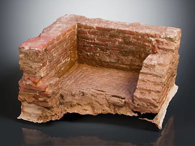 Ancient Red Brick Corner Architectural Structure With Weathered Bricks And Worn Edges 3d model