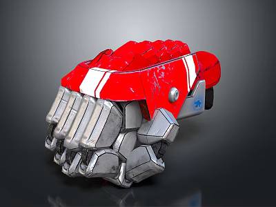 Red And Silver Mechanical Component With White Stripes Metallic Texture And Gear Like Armored Design 3d model