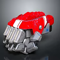 Red And Silver Mechanical Component With White Stripes Metallic Texture And Gear Like Armored Design