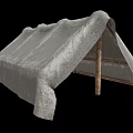 Public Facility Simple Shelter With Wooden Posts And Fabric Roof