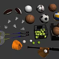 Assorted Sports Equipment With Balls Rackets Bat Gloves And Storage Containers