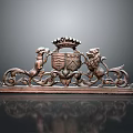 Ornate Wooden Furniture Carving With Crown Shield Lions And Scroll Designs
