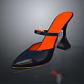 Elegant Pointed Toe High Heels With Black Upper Orange Insole Ankle Strap And Rhinestone Heel